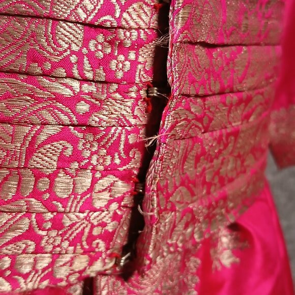 Vintage Mohan’s Hong Kong Fuchsia Silk Tunic Dress Gold Brocade Belt - Picture 5 of 6
